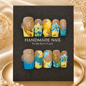 <span class=keywords><strong>Faux</strong></span> Ongles en Acrylique Faits Main en Gros, Motifs Floraux 3D en Relief, Cadre Métallique, Conception Personnalisée OEM ODM, Direct Usine - Product Image 4