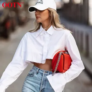 Ootn Lange Mouw Lente Dames Solid Losse Boyfriend Crop Stijl Overhemd Katoenen Shirts Womens Tops En Blouses