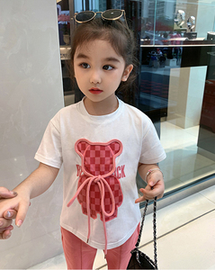 Conjunto de Verano para Niñas, Camiseta de Manga Corta y Pantalones Cortos con Estampado de Oso, Ropa Infantil de Dos Piezas, 90-140cm, Venta al Por Mayor - Product Image 6