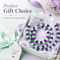 Câble de charge perlé FASHLINK Menthe Violette 3-en-1 USB Type C Multi-connecteur Y2K Color Block Accessoire de mode