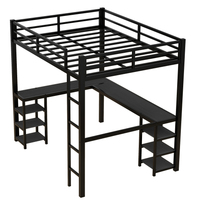 Lit mezzanine en métal robuste et moderne, taille standard, pour enfants et adultes, chambre, école, dortoir, hôtel, villa - montage facile, bureau en forme de L