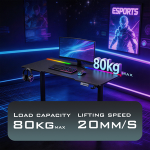 <span class=keywords><strong>Bureau</strong></span> de jeu surélevé à moteur unique avec éclairage LED RGB, surface texturée et hauteur réglable pour salle de jeu - Product Image 3