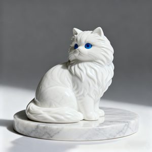 흰색 페르시안 고양이 레진 정원 조각상 - Product Image 2