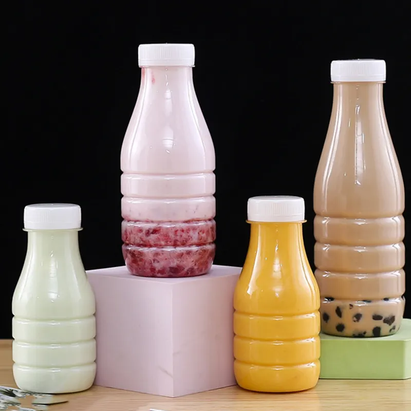 Wide mouth Milk tea yogurt bottles juice bottles disposable PET transparent plastic bottles with caps