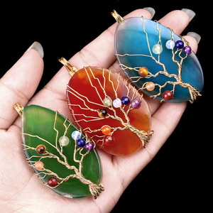 Pendentif <span class=keywords><strong>Arbre</strong></span> <span class=keywords><strong>de</strong></span> <span class=keywords><strong>Vie</strong></span> en forme <span class=keywords><strong>de</strong></span> feuille colorée en cristal <span class=keywords><strong>de</strong></span> 45 à 60 mm, enroulé <span class=keywords><strong>de</strong></span> fil, accessoires <span class=keywords><strong>de</strong></span> bijoux DIY - Product Image 1