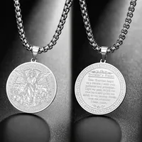 Collier double face ange gardien en acier inoxydable, pendentif médaille de prière du voyageur, chaîne maille gourmette, amulette chrétienne, cadeau bijou