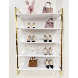 Meubles de <span class=keywords><strong>magasin</strong></span> de chaussures de luxe, présentoir mural en acier inoxydable doré pour chaussures, 4/5 niveaux, support pour sacs à main pour <span class=keywords><strong>magasin</strong></span> de détail - Product Image 3
