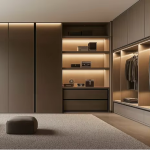 Dressing sur mesure moderne de luxe, armoire autoportante avec cloison en verre, éclairage LED, chambre à coucher, appartement, villa, maison - Product Image 1