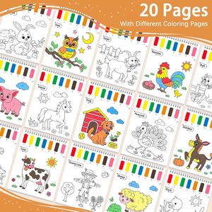 Kit di Pittura ad Acquerello Senza Disordine a Tema Fattoria per Bambini 1-3 Anni, 10 Fogli Stampati Digitalmente, Regalo Artistico - Product Image 2