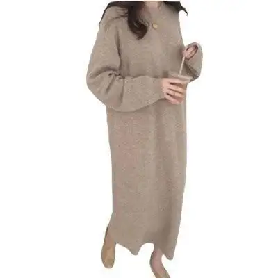 Lazy Sweater Oversized Women's Winter Loose and Slim Sweater Dress Over Knee Pullover Bottom Knit Dress