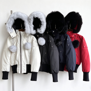 Chaqueta corta de invierno tipo bomber con cremallera, cálida, de plumón, de lujo, resistente al frío, para exteriores. - Product Image 1
