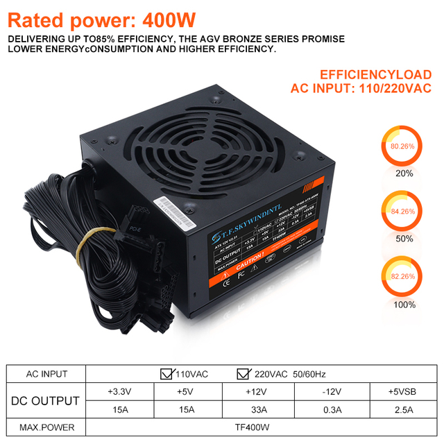 Psu 400W 80plus Gold Certified ATX PC Power Supply Cheap PC Desktop Gaming Computer Server Power Supplies Unit in Stock