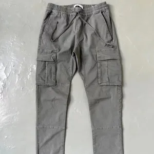 Stock Wholesale Men's Multi-pocket Cargo Pants Man Cotton Spandex Elastic Waist Pants