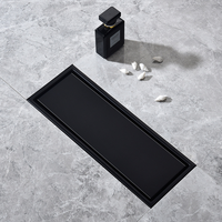 Caniveau de douche linéaire en acier inoxydable SUS304 de 300x110mm, noir mat brossé, avec insert pour carrelage et siphon anti-odeur pour salle de bain