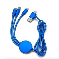 Câble de charge rapide 3-en-1 double entrée bleu compatible avec Type C pour smartphone, logo personnalisé, cadeau d'entreprise