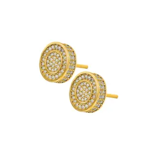 Fashion Brass Icy Cz Diamond Real Gold Round Ball Screw Back Stud Earrings