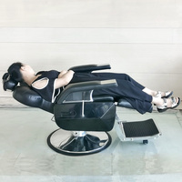 BEIMENG Fauteuil de Barbier Professionnel pour Hommes en Cuir Noir et Métal, Inclinable, pour Salon de Coiffure et de Beauté, Vente en Gros de Mobilier