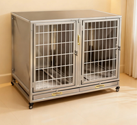 Cage pour animaux de compagnie moderne, personnalisée, simple, en acier inoxydable, respirante, à double porte, pour chiens et chats, design classique et luxueux, maison écologique