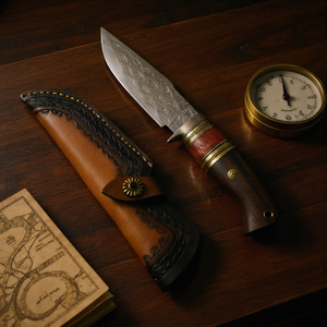 Cuchillo de caza Sintop AB-005 Damascus VG10 OEM personalizado con mango de molares de mamut, hoja recta, punta de gota de agua, cuchillo para exteriores. - Product Image 1