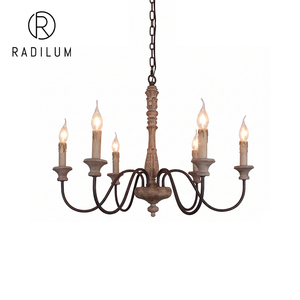 Lustre en bois et fer <span class=keywords><strong>de</strong></span> style campagnard français, lampe suspendue rétro type ferme, pour salon et chambre, design <span class=keywords><strong>de</strong></span> créateur, vente en gros pour projets - Product Image 1