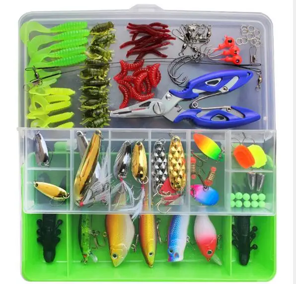 Kit Leurres De Pêche 114 Pièces - Spinnerbaits, Vers Plastiques, Hameçons - Boîte Portable Pour Eau Douce Et Salée