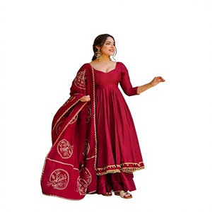 Burgundy Embroidered Anarkali Suit <b>Indian</b> Pakistani <b>Top</b> Dress With Dupatta Festive Formal Wear - Product Image 1