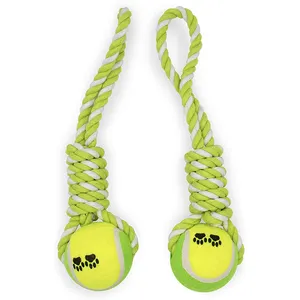 China Pet Training Toy Supplies Eco Friendly Customised Play Round Dog Tennis Ball With Cotton Rope