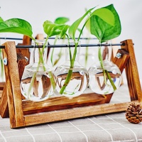 Vase à 3 ampoules, planteur d'air en verre, moderne, pour table, hydroponie, décoration maison, jardin, bureau, terrarium, fleurs en bois