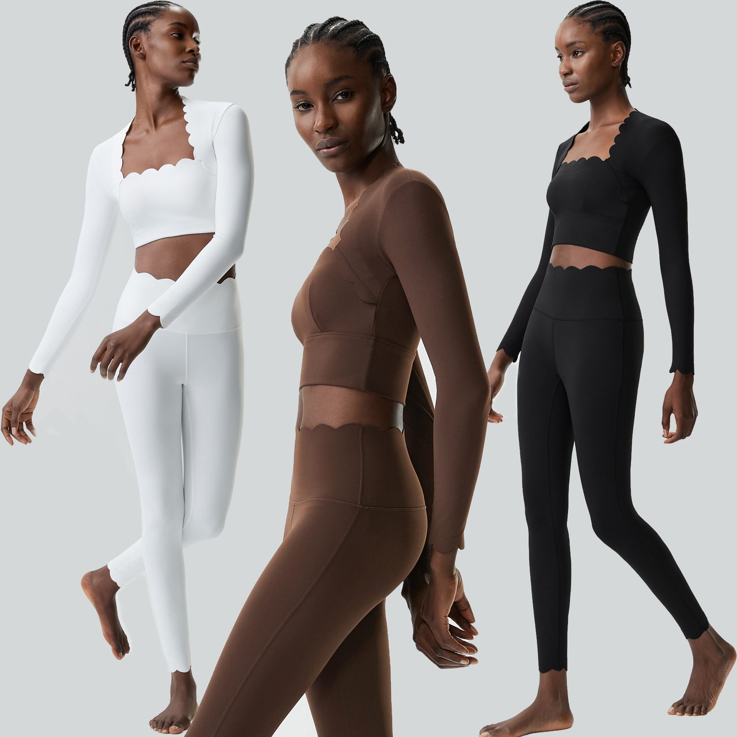Custom logo Long Sleeve 2 Piece Yoga Pants Set Soft Breathable Activewear Running Workout Clothes for Women