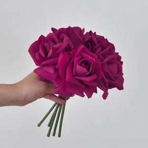 Artificial Silk Pink White Real Touch Floral Baby Breath Artificial 5 Head Rose Bouquet Real Touch Latex Roses Flowers - Product Image 5