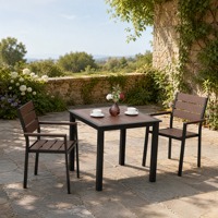 Ensemble de table et 2 chaises en acier pour l'extérieur, carré, compact, moderne, durable, pour salle à manger, parc, cour, jardin