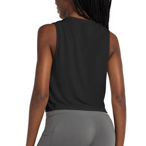 Cross-border Women's Casual <b>Knitted</b> Spandex/Polyester Sports Short <b>Vest</b> Quick-drying O-Neck Anti-Pilling Yoga Fitness Top - Product Image 2