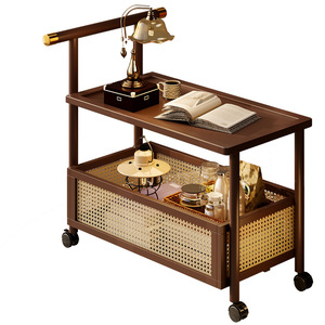 Chariot de rangement vintage en bois à 2 niveaux avec roulettes pour cuisine, bureau ou chambre d'enfant - Product Image 1