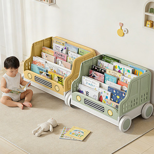Children's Picture Book Shelf Car Shape Storage Rack With Wheels For Bedroom And Living Room Multi Functional Toy Organizer - Product Image 1