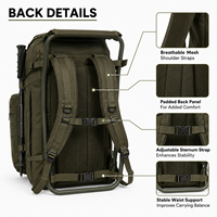 Sac à dos de randonnée vert personnalisé 30L, étanche et organisé, avec système de dos suspendu pour la pêche et l'escalade