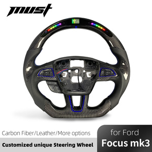 Volant en fibre de carbone personnalisé pour Ford <span class=keywords><strong>Focus</strong></span> <span class=keywords><strong>MK3</strong></span> 2015-2018 ST <span class=keywords><strong>RS</strong></span> Active ST-Line, avec chauffage et affichage LED du régime moteur - Product Image 2