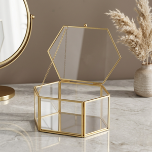 Faceted <b>Hexagonal</b> Clear Glass & Brass <b>Box</b>-Wedding Decoration <b>Gift</b> - Product Image 3