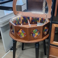 Coiffeuse vintage en bois et vitrail, octogonale, avec miroir LED rabattable, meuble de rangement cosmétique antique pour chambre à coucher