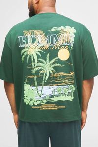 Ensemble survêtement Green Plus ample et épais avec t-shirt imprimé paysage et short de basketball, coupe droite - Product Image 3
