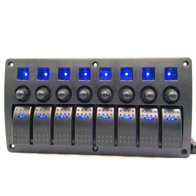 Boman BM-1815L 12V 24V Smart Rocker Switch Panel 8 Gang Waterproof Automotive Car Marine Boat Switch 20A 2P
