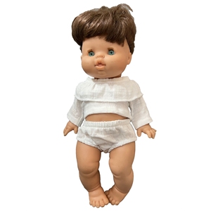 Mini bambola 2 pezzi crepe carino risvolto top triangolo pantaloncini vestito vestiti - Product Image 3