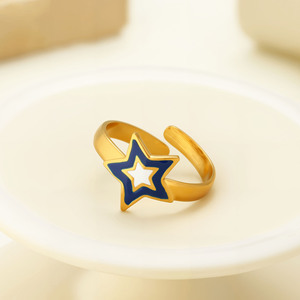 แหวนเปิดเดี่ยวรูปดาวหยดน้ำสีทอง18K ทำจากสเตนเลสสตีลมีเอกลักษณ์ใหม่ในยุโรปและสหรัฐอเมริกา - Product Image 2