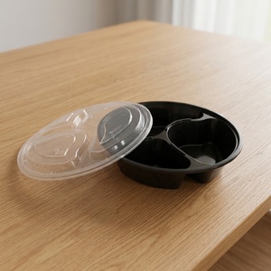 Contenedor Redondo Desechable de Plástico PP de Alta Resistencia HACAMY para Preparación de Comidas con 3 Compartimentos y Tapa Hermética - Product Image 1