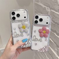 Coque de protection transparente de luxe scintillante avec strass, fleurs et cristaux pour iPhone 18 17 Pro Max 16 15 14 avec dragonne perlée