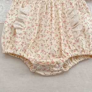 Tutina Estiva per Bambine, Nuovo Modello Floreale con Fiocco in Pizzo, Maniche a Sbuffo in Cotone, Stile Principessa Morbido - Product Image 5