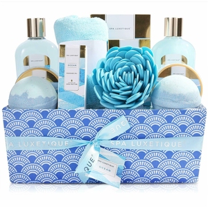 Panier-cadeau de <span class=keywords><strong>spa</strong></span> parfum océan pour femmes, 12 pièces, ensemble pour le corps avec huile de massage et bombes de bain - Product Image 1