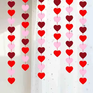 Felt Heart Shape Garland Red Rose And Pink Felt Banner For Valentines Day Wedding Party Decorations