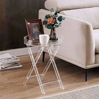 Table d'appoint portable pliable en acrylique transparent, petite et ronde, d'origine chinoise, pour les magasins, la maison et les salons professionnels