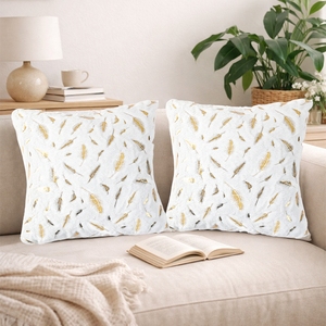 2 Pezzi Federe Decorative con <span class=keywords><strong>Piume</strong></span> Stampate in Oro su Sfondo Beige 43*43cm, Copricuscini in Peluche Corto per Divano e Casa - Product Image 5