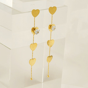 Heart Shaped Drop <b>Earrings</b> 18K Plated Gold Long <b>Tassel</b> Studs For Women Party Jewelry - Product Image 1